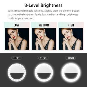 2 Pack Led Selfie Ring Light , Clip on Selfie Lighting Ring Rechargeable 36 LEDs 3 Level Brightness for Photography Video Compatible with iPhone Xs/XS Max/XR/X Samsung Galaxy S8 etc