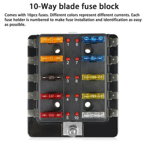 Blade Fuse Box- 10 Way-DC 32V