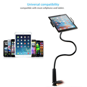 Linkstyle Gooseneck Tablet Stand/Cell Phone Clip Holder, Flexible Lazy Mount Holder Long Arm Mobile Phone Clip Stand Compatible with iPad iPhone Samsung Galaxyfor Bed Desktop Office Bathroom- Black